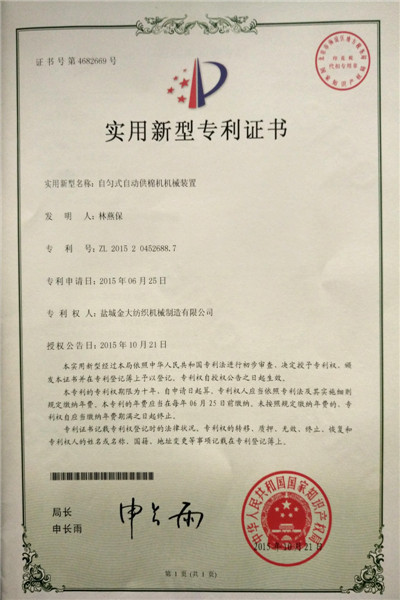Certificate of Utility Model Patent